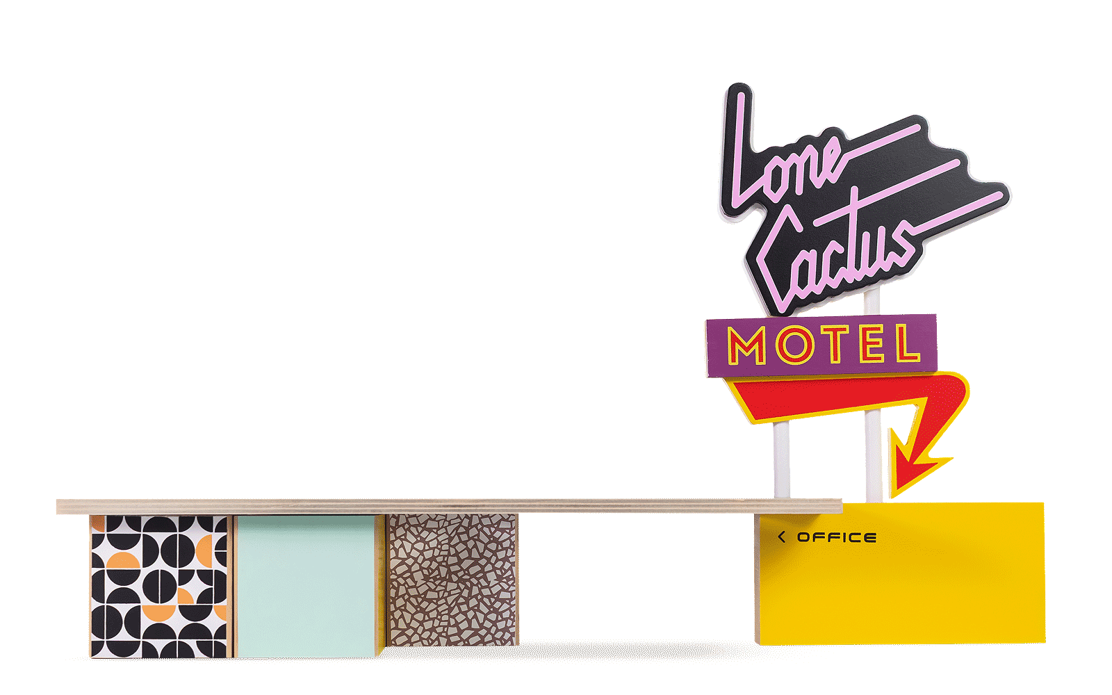 GIF of Cactus Motel and Duckie and Flamingo Wagons against transparent background