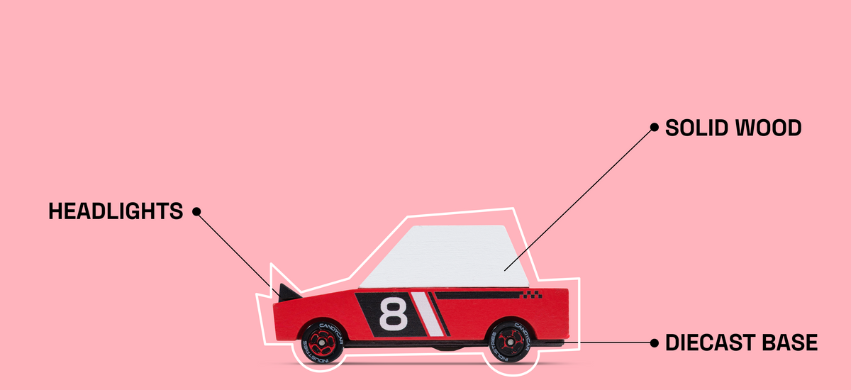 Labeled parts shown on diagram of Hachigo Red Toon car