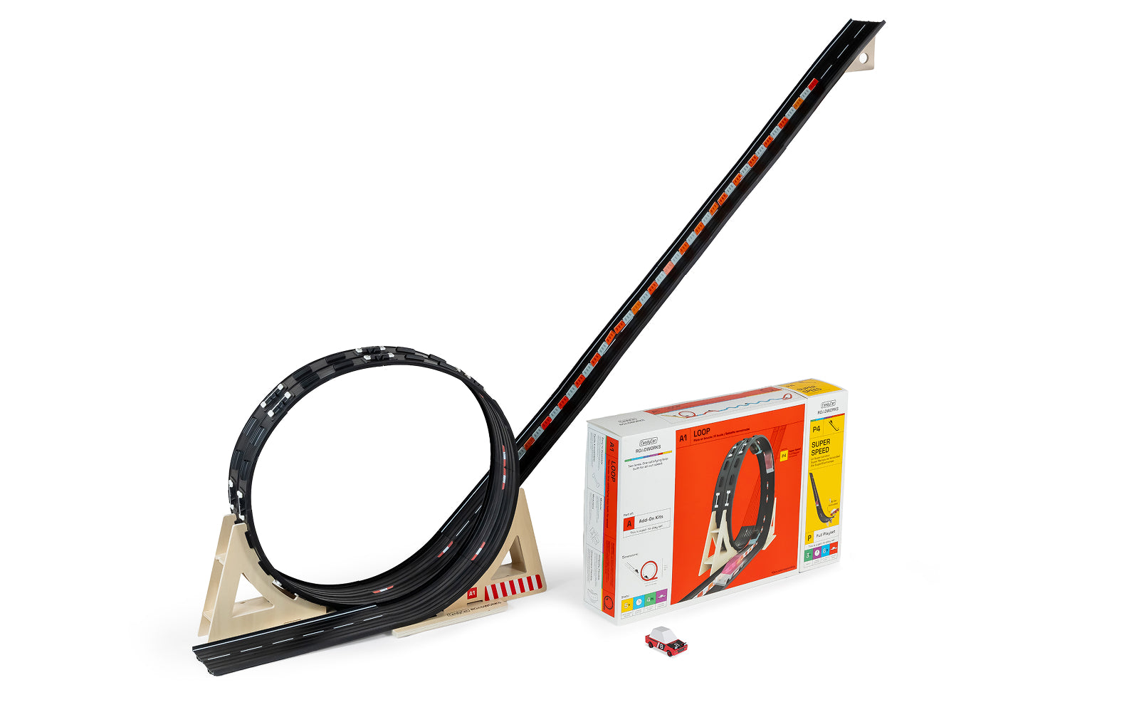 Image of Mega Loop Combo next to packaging box and Hachigo Red against white background