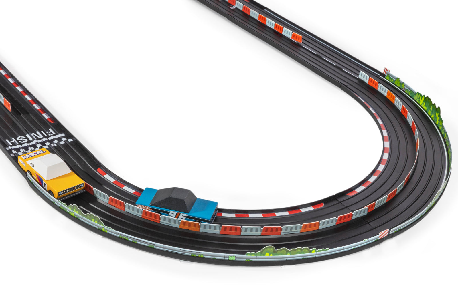 Image of Oval Playset with Rascal Rally Orange and Blue Toon cars against white background