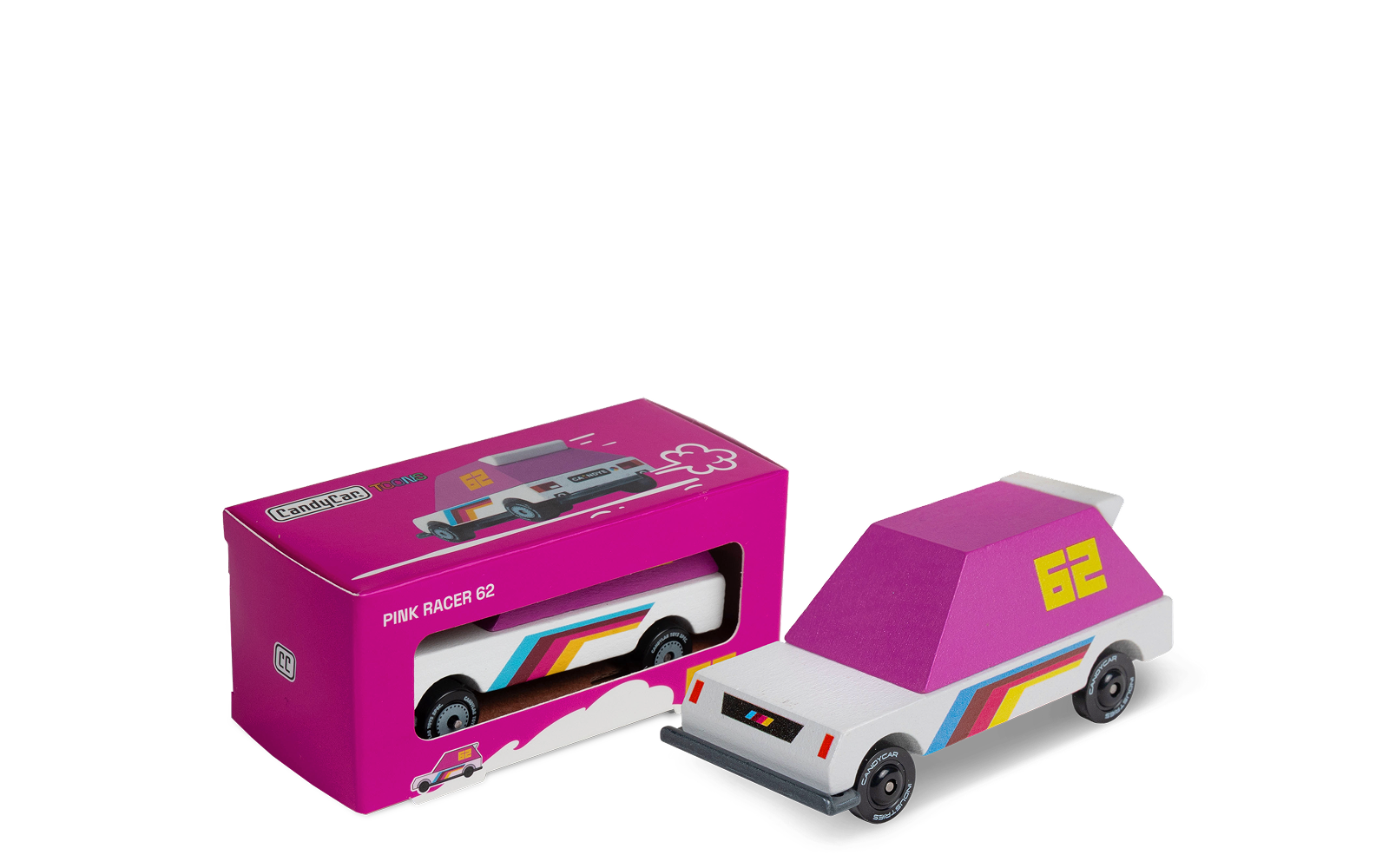 PNG of Pink Racer 62 Toon car with packaging box