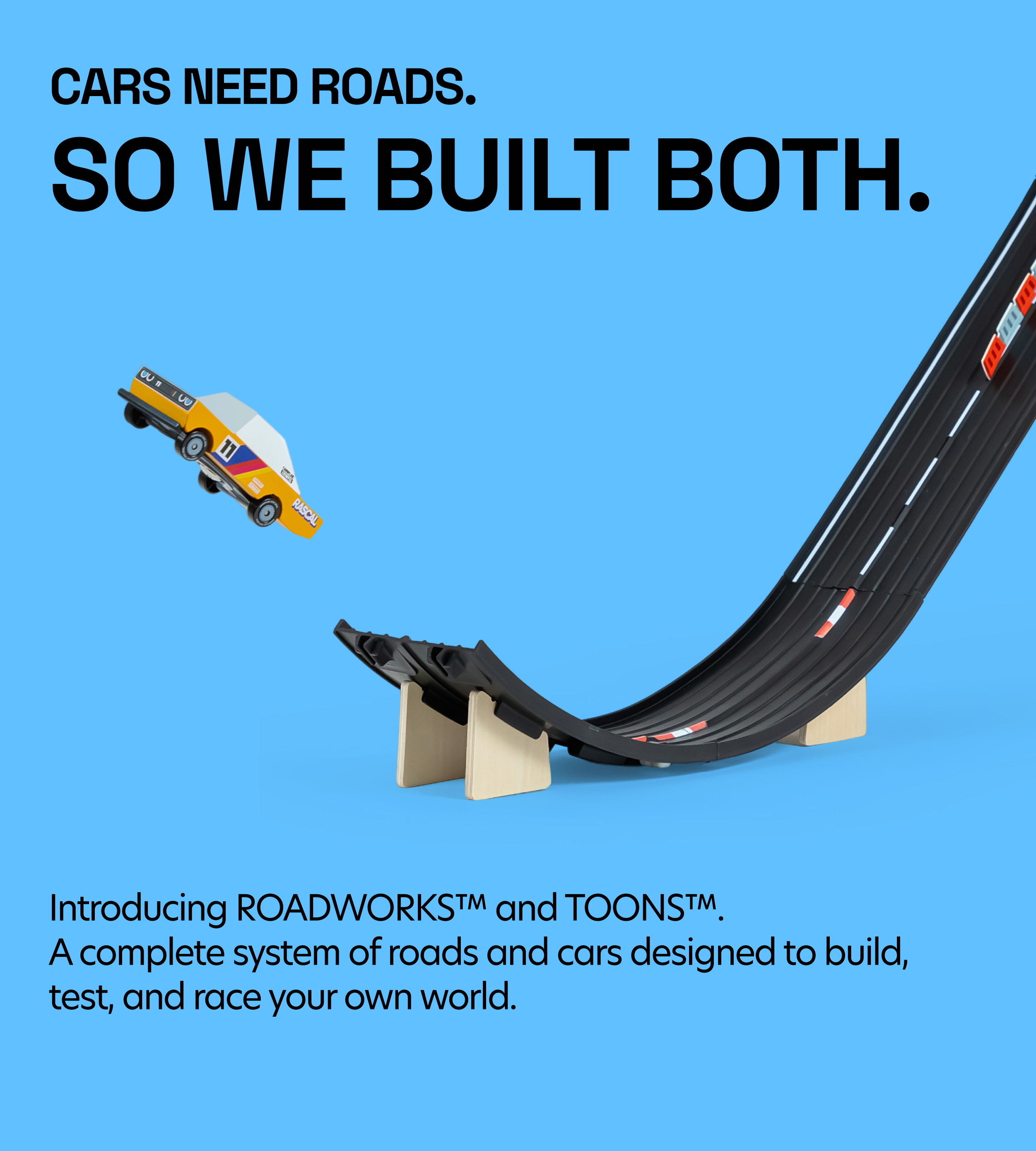 Mobile banner introduction to Roadworks and Toons announcement for website