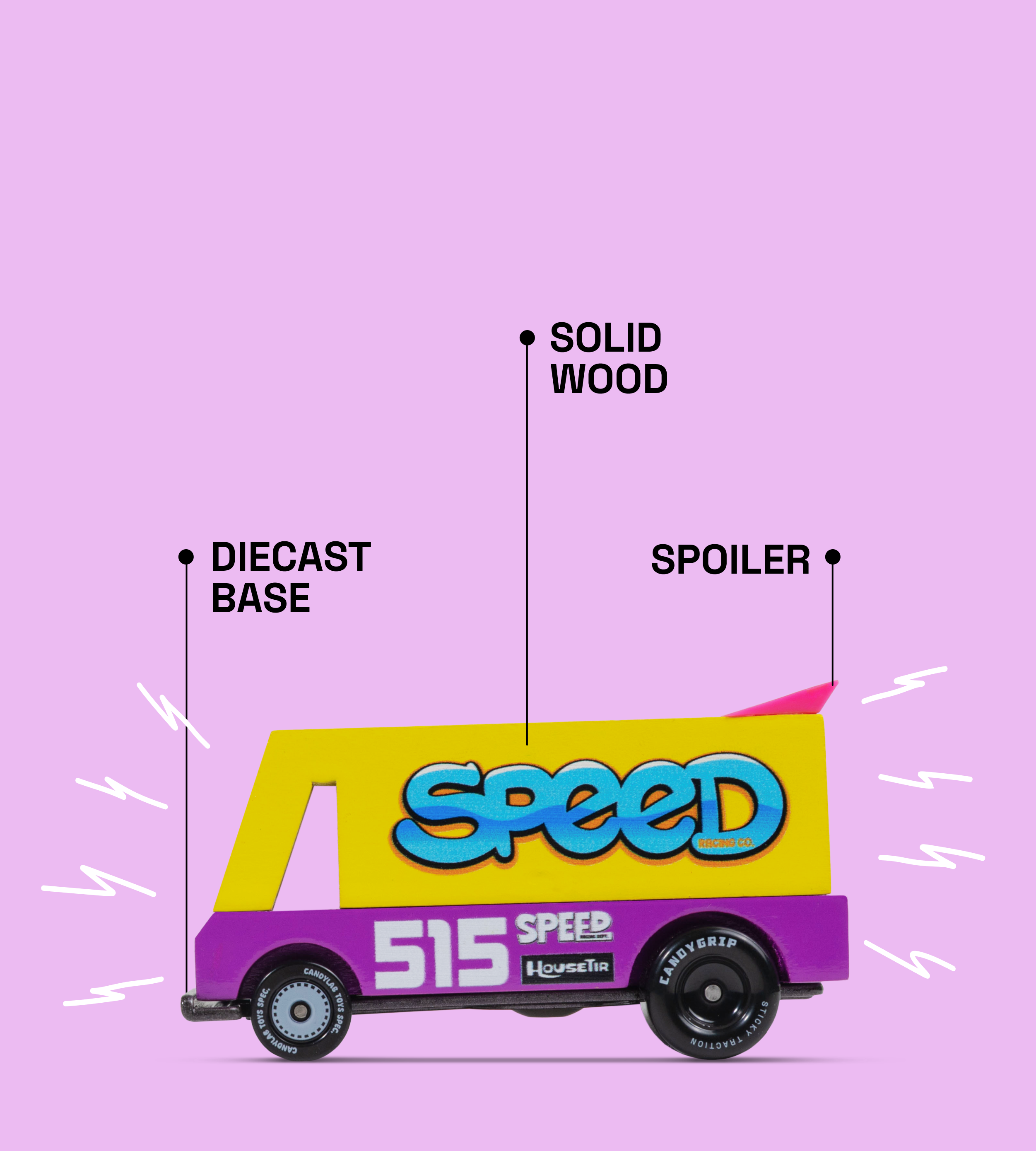Labeled parts shown on diagram of Speed Vandal Toon car